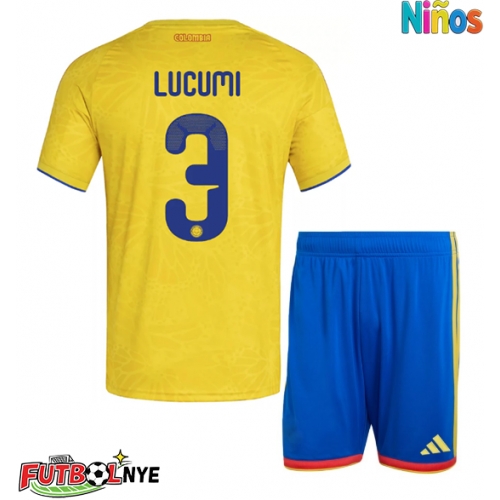 Camiseta Colombia Jhon Lucumi #3 Primera Equipación para niños Mundial 2026 manga corta (+ pantalones cortos)